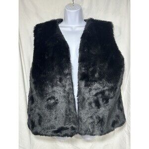 ACEVOG Black Faux Fur Vest Women's Size XL Open Front Sleeveless Shaggy Coat